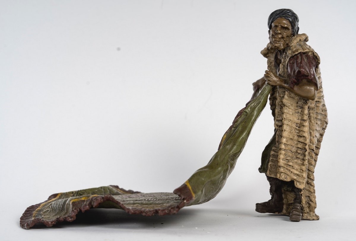 The Carpet Merchant – Polychrome Bronze From Vienna, Signed F. Bergman, 19th Century-photo-3