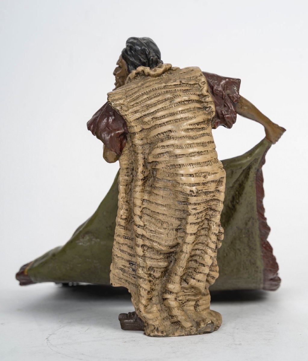 The Carpet Merchant – Polychrome Bronze From Vienna, Signed F. Bergman, 19th Century-photo-1