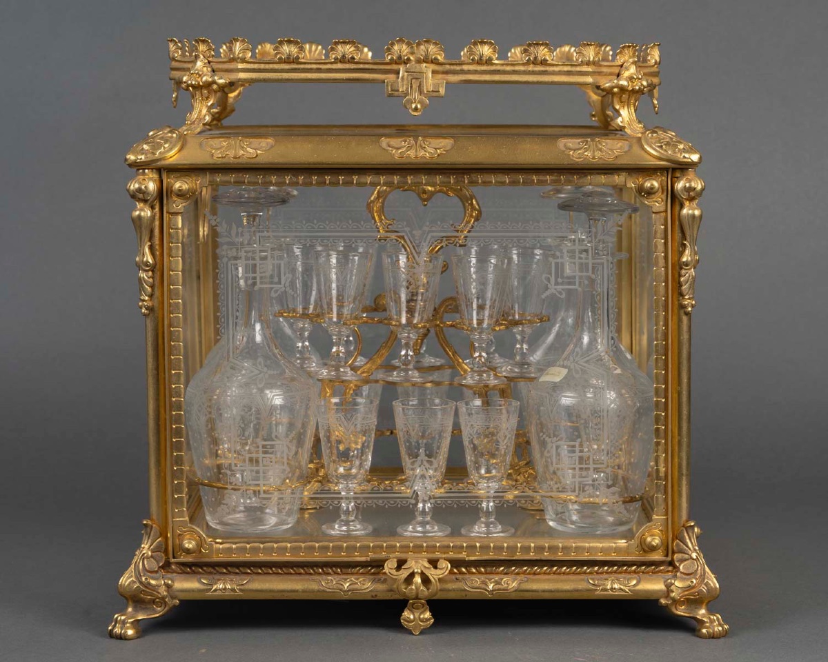 Rare Japanese-style Gilt Bronze Liquor Cabinet — Saint-louis Crystal-photo-2