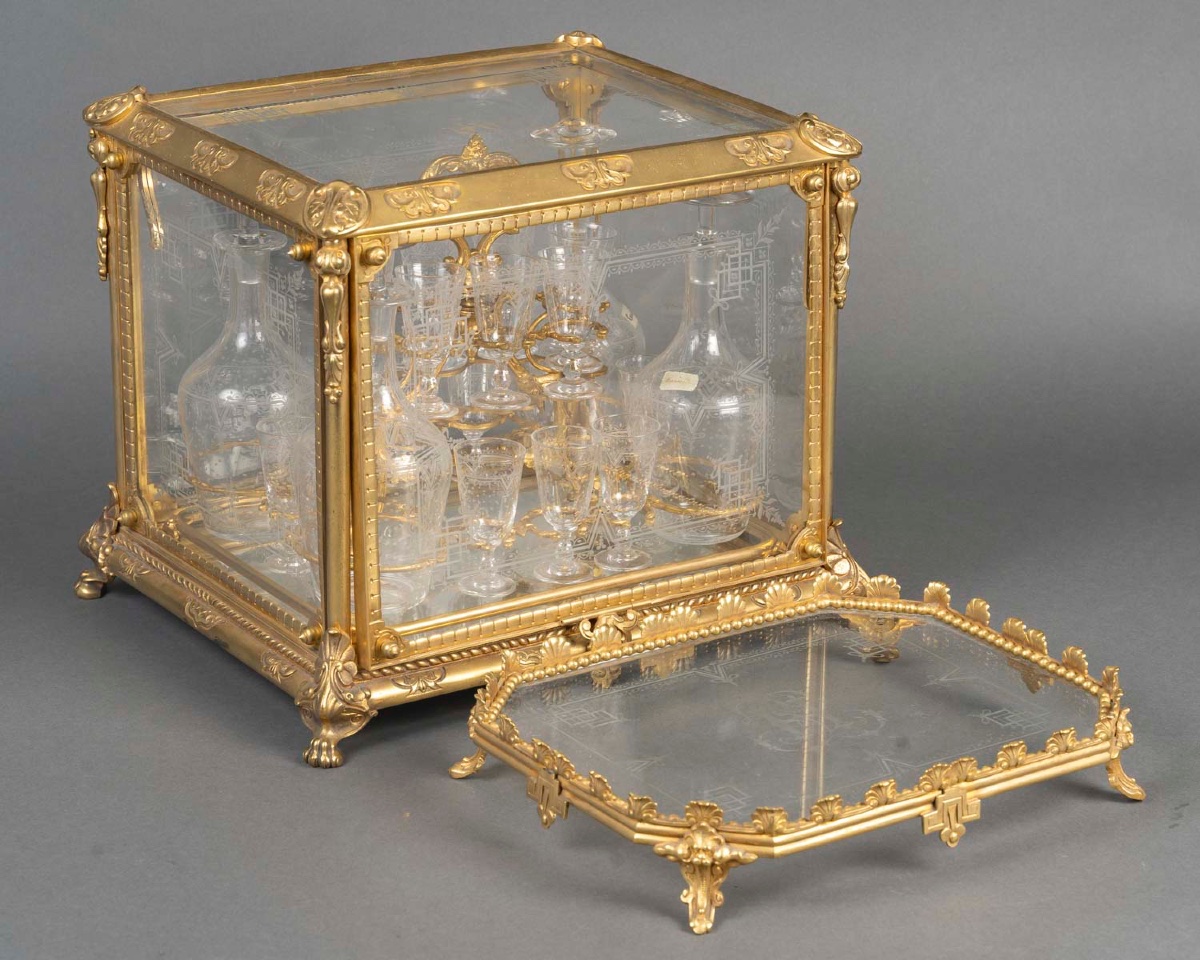 Rare Japanese-style Gilt Bronze Liquor Cabinet — Saint-louis Crystal-photo-1