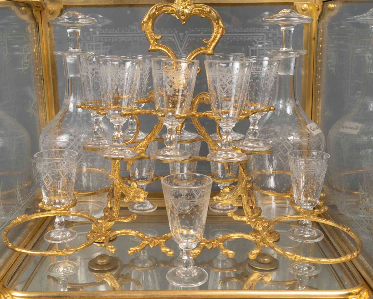 Rare Japanese-style Gilt Bronze Liquor Cabinet — Saint-louis Crystal-photo-4