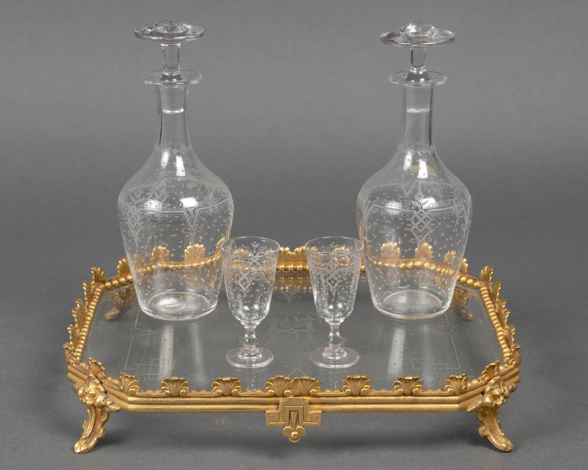 Rare Japanese-style Gilt Bronze Liquor Cabinet — Saint-louis Crystal-photo-5