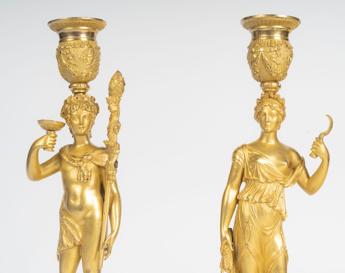  Pair Of Gilt Bronze Candlesticks – Empire Period, France (1805–1815)-photo-2