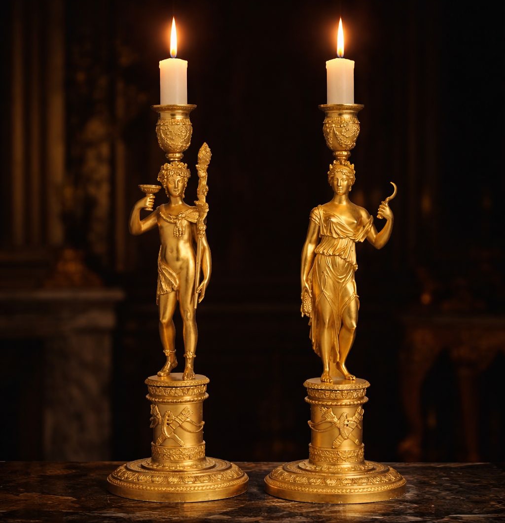  Pair Of Gilt Bronze Candlesticks – Empire Period, France (1805–1815)