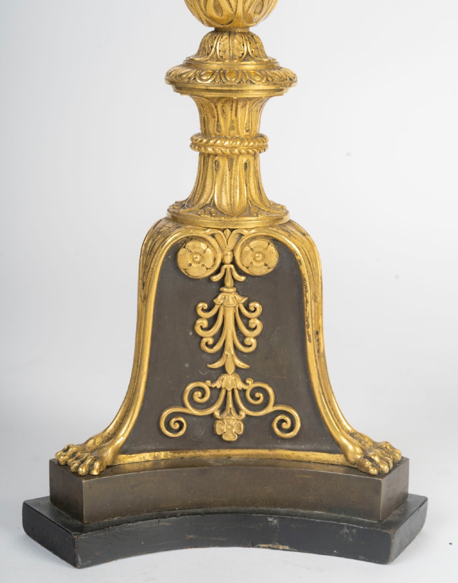 Paire de candélabres à trois lumières en bronze doré – Époque Empire-photo-3