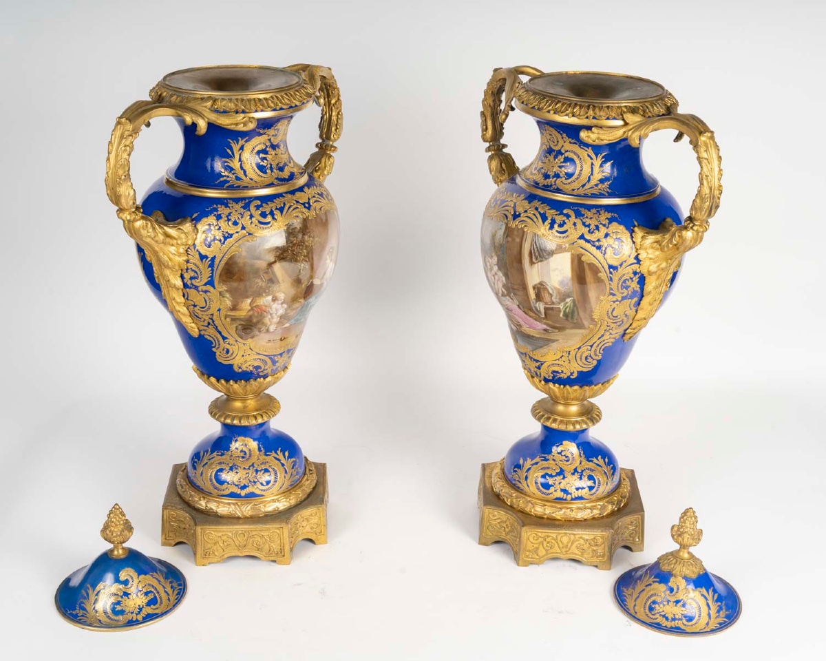Paire de vases - porcelaine de Meissen montés en bronze doré, 19ᵉ siècle-photo-2
