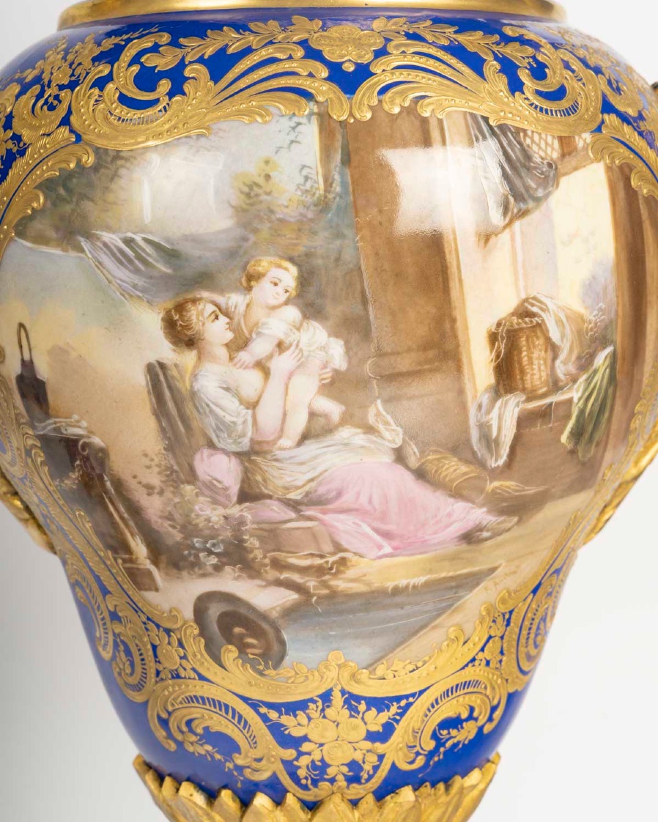 Paire de vases - porcelaine de Meissen montés en bronze doré, 19ᵉ siècle-photo-3