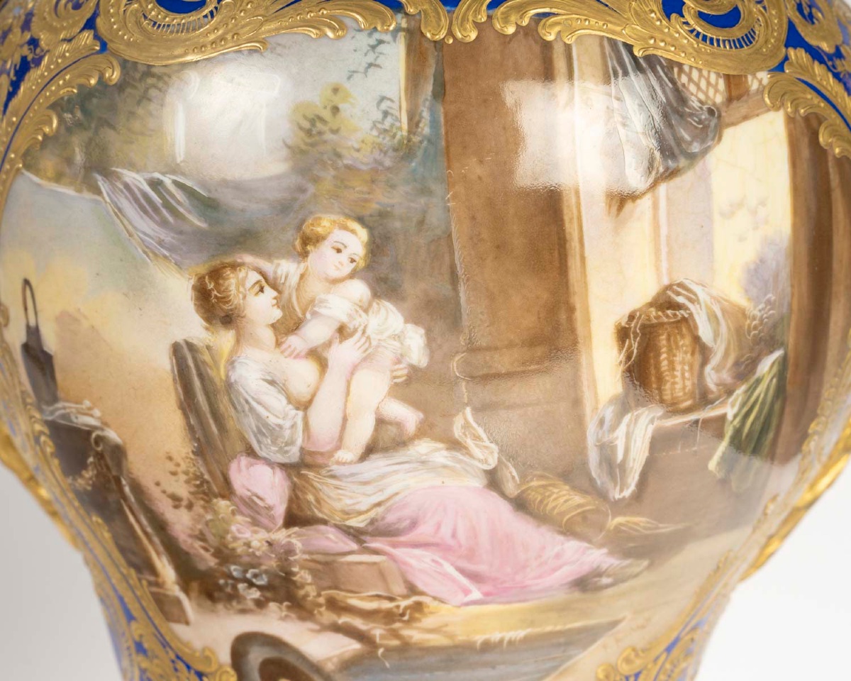 Paire de vases - porcelaine de Meissen montés en bronze doré, 19ᵉ siècle-photo-5