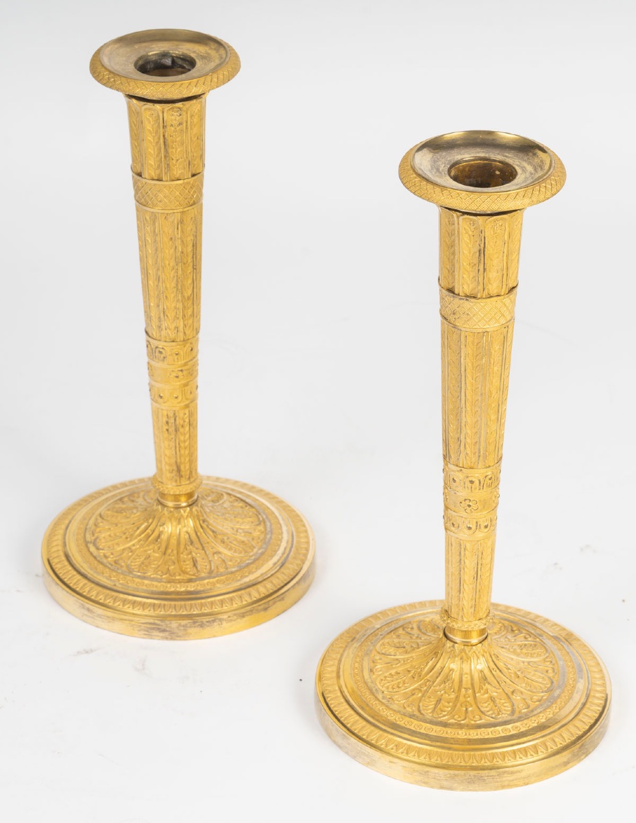 Paire de bougeoirs en bronze doré - Empire - 1805–1815-photo-3