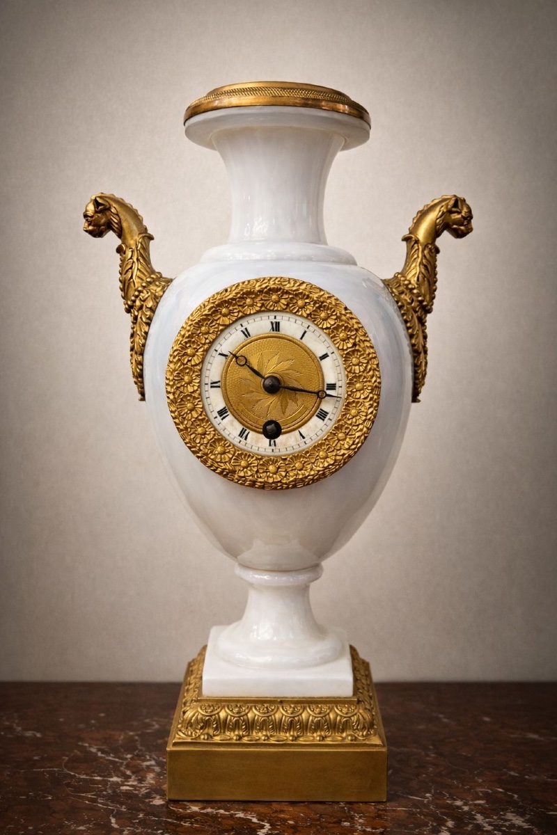 Pendule en opaline blanche et bronze doré au mercure,  Charles X