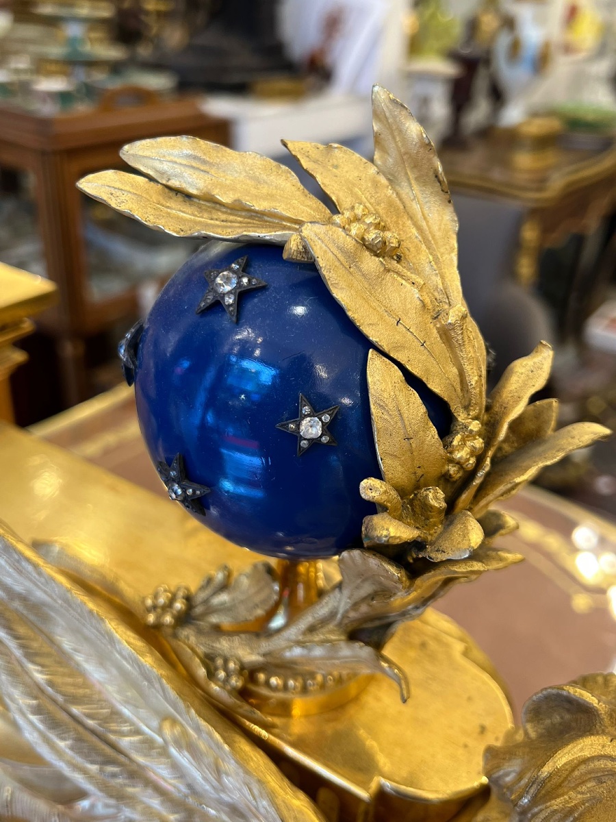 Pair Of Louis XVI Style Gilt Bronze Andirons "with Winged Lions", Paris, Maison Beurdeley-photo-2