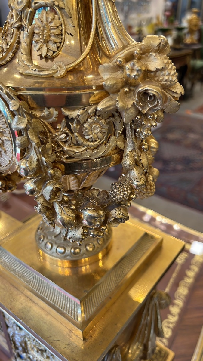 Pair Of Louis XVI Style Gilt Bronze Andirons "with Winged Lions", Paris, Maison Beurdeley-photo-5