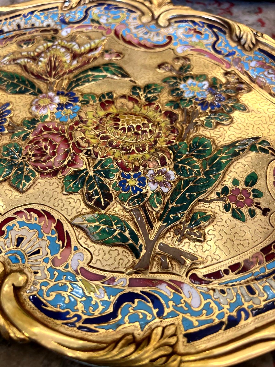 Pair Of Gilt Bronze And Polychrome Cloisonné Enamel Trays, Attributed To Alphonse Giroux -photo-2