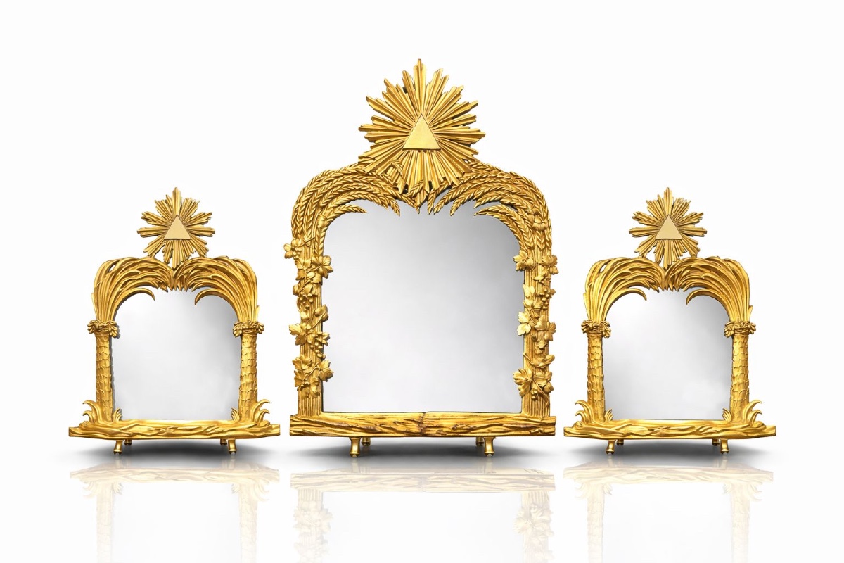 Set Of Three Mirrors In Chased And Gilded Bronze – Empire Style, Late 18th Century