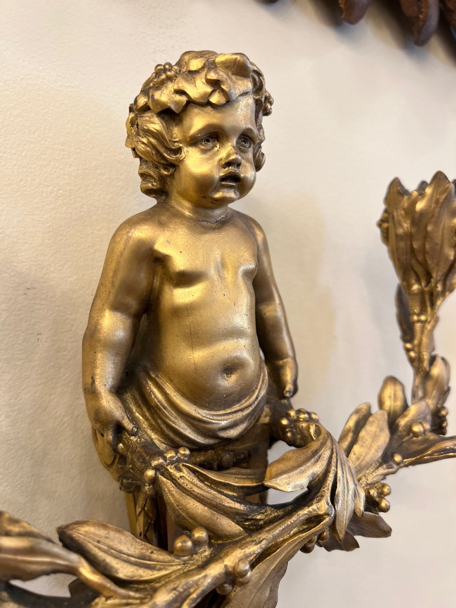 Paire d’appliques en bronze ciselé et doré – Style Louis XVI-photo-3