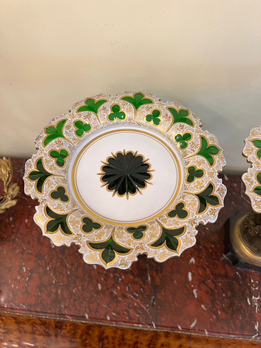 Paire de coupes en opaline overlay - Style néoclassique, 19e siècle-photo-4