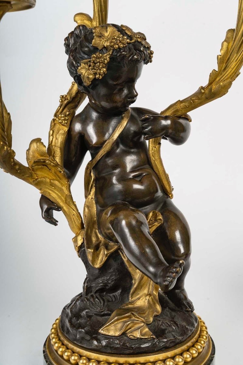 Pair Of Gilt And Patinated Bronze Candelabra, In The Style Of Clodion, 19th Century-photo-1