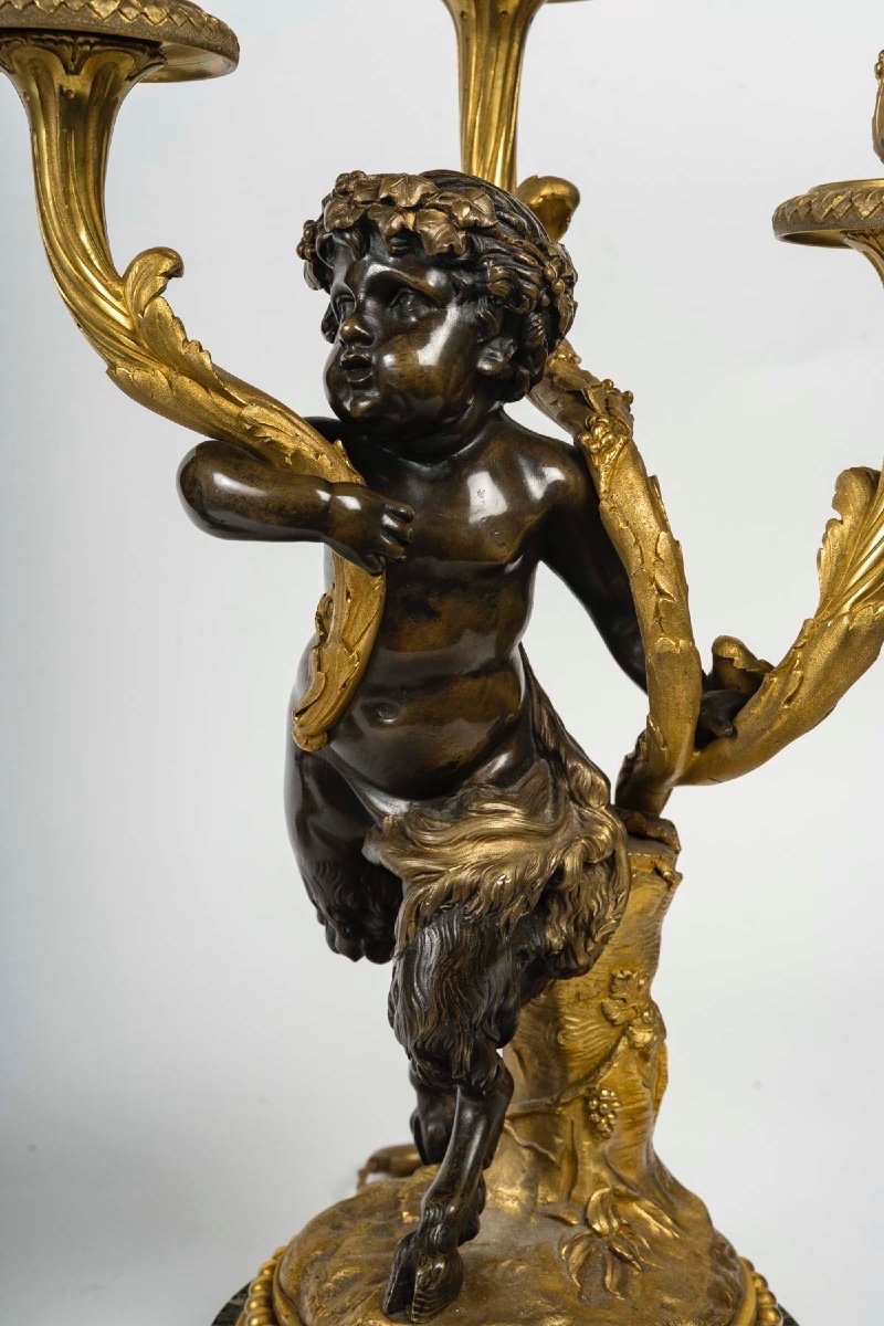 Pair Of Gilt And Patinated Bronze Candelabra, In The Style Of Clodion, 19th Century-photo-2