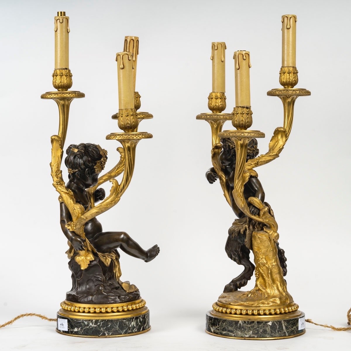 Pair Of Gilt And Patinated Bronze Candelabra, In The Style Of Clodion, 19th Century-photo-3