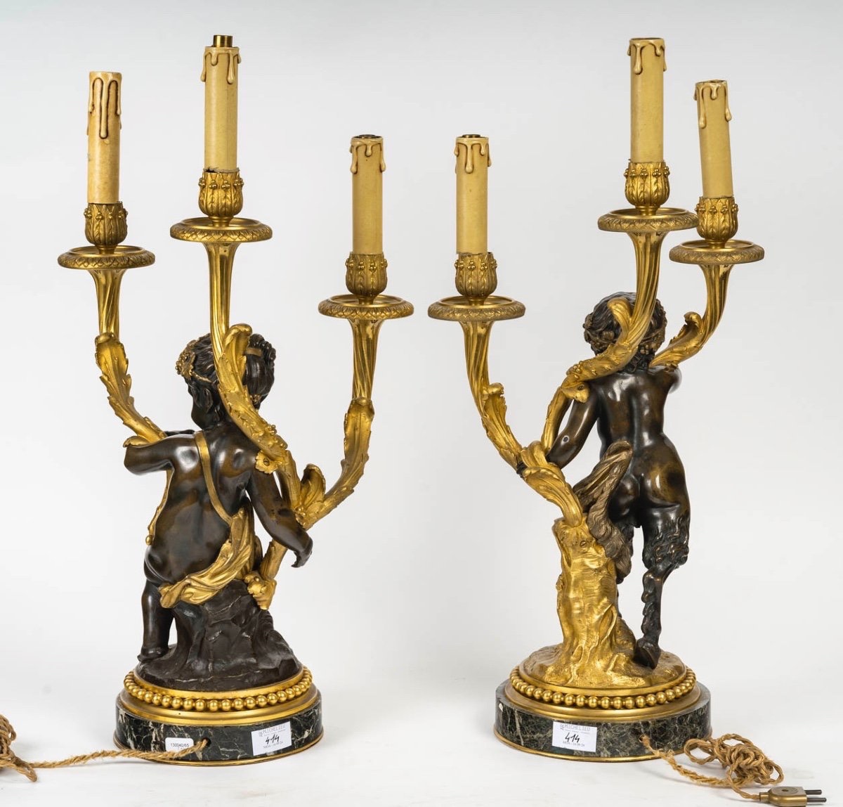 Pair Of Gilt And Patinated Bronze Candelabra, In The Style Of Clodion, 19th Century-photo-4