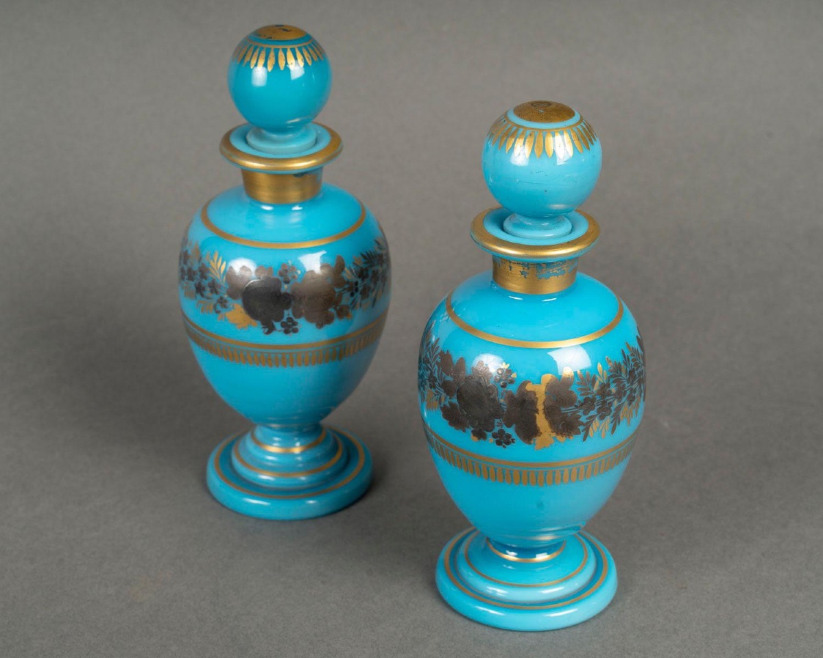 Paire de flacon en opaline, emaille par jean-babptiste desvignes, Charles X-photo-2