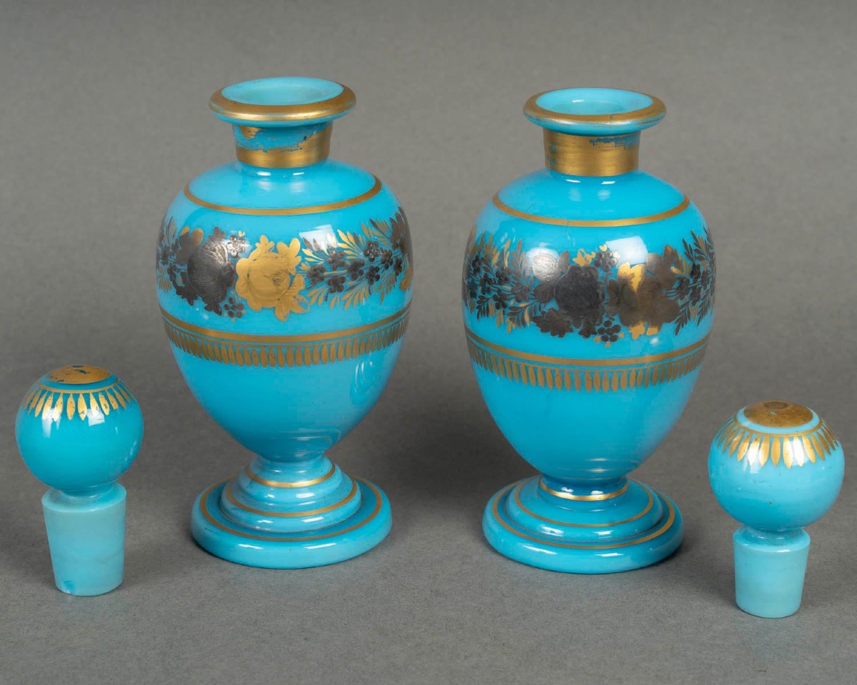 Paire de flacon en opaline, emaille par jean-babptiste desvignes, Charles X-photo-3