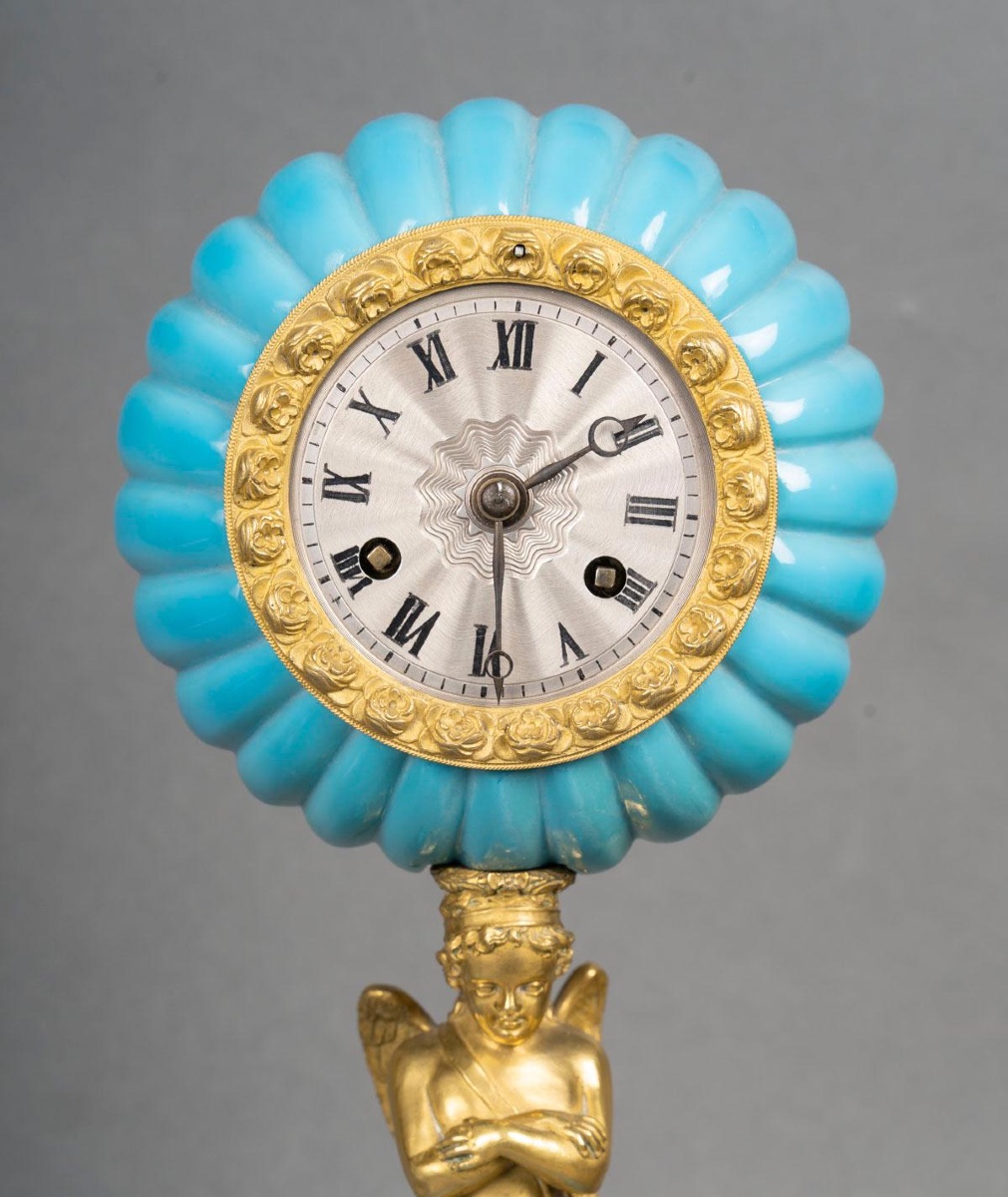 Pendule en opaline bleu turquoise –  Charles X-photo-1