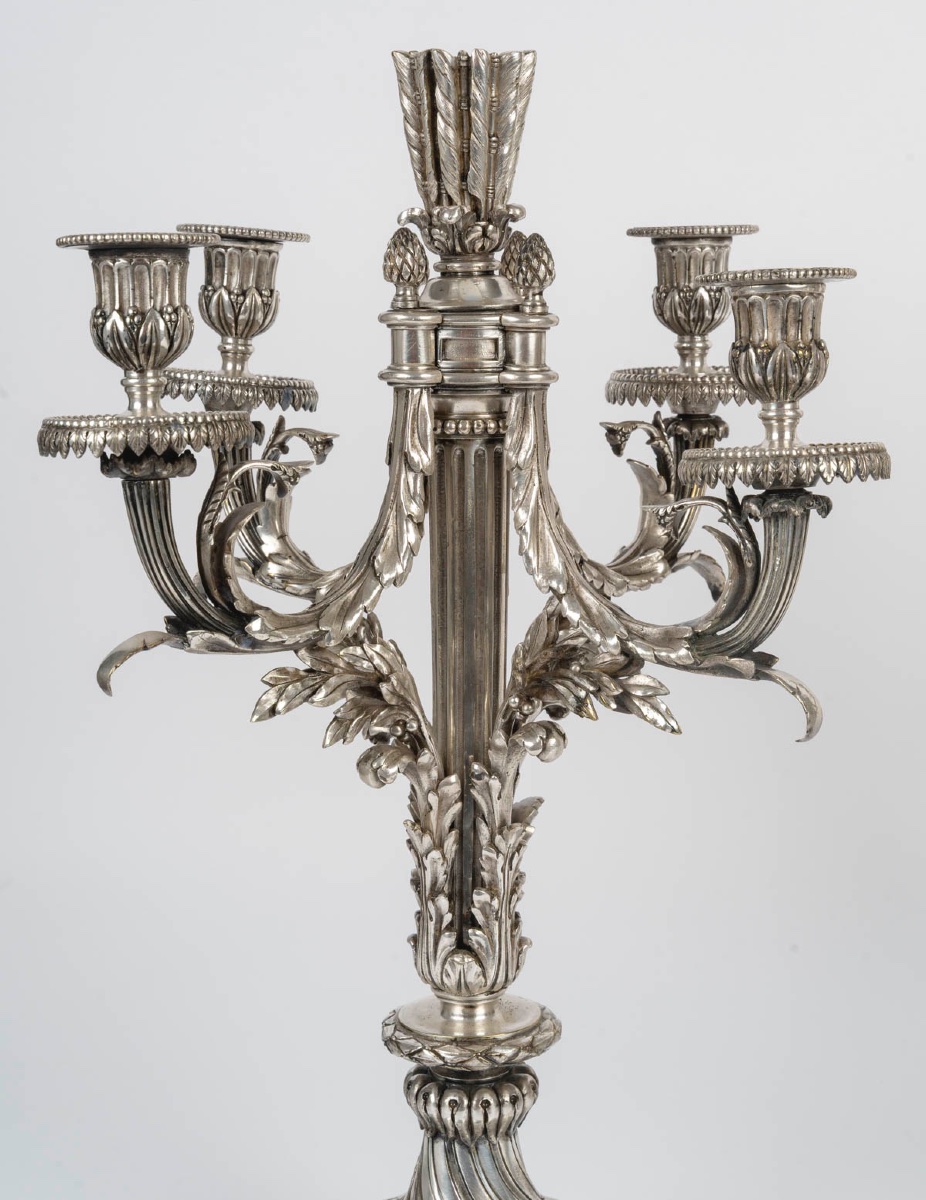 Rare Pair Of Silver-plated Bronze Candelabra - 19th Century-photo-5