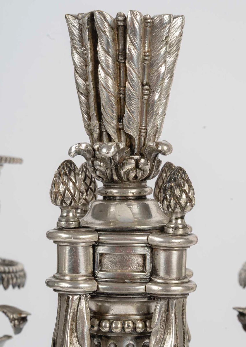 Rare Pair Of Silver-plated Bronze Candelabra - 19th Century-photo-6