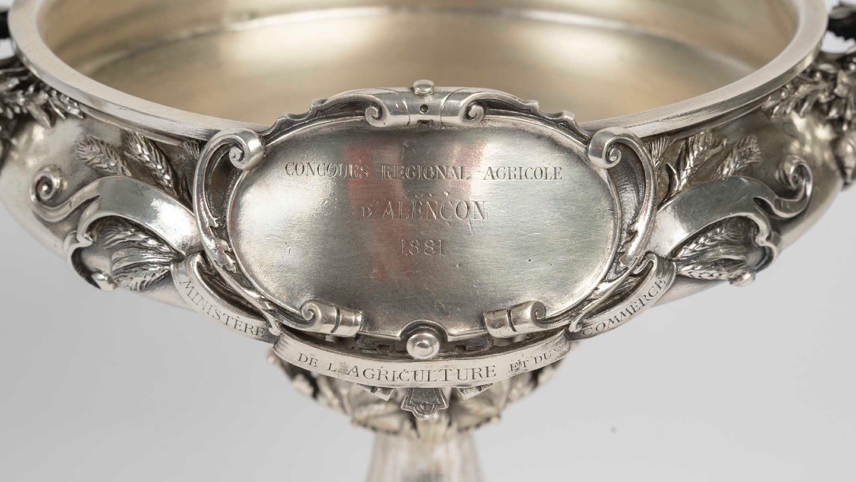 Pair Of Silver-plated Bronze Bowls On Pedestals, France, 1881-photo-3