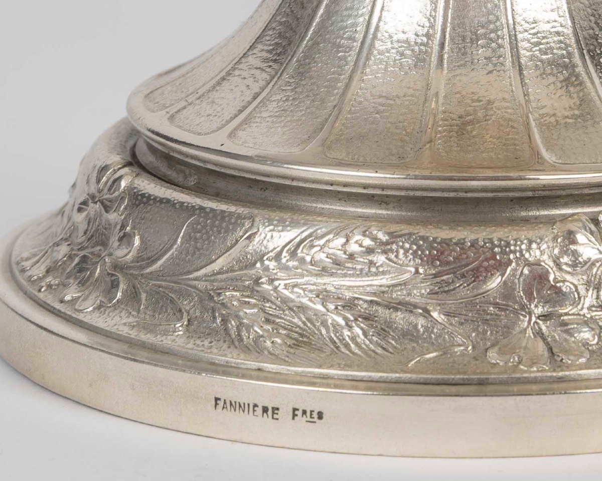 Pair Of Silver-plated Bronze Bowls On Pedestals, France, 1881-photo-5