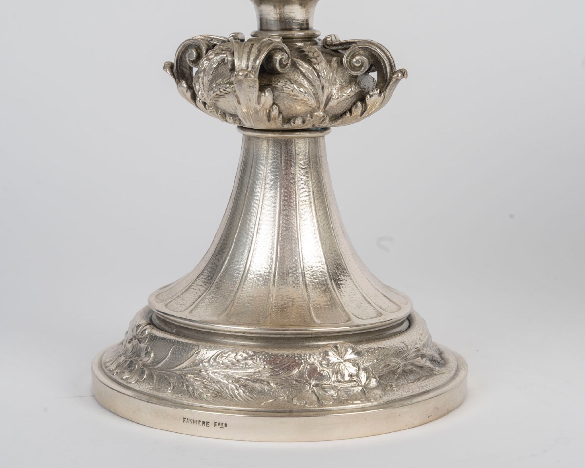 Pair Of Silver-plated Bronze Bowls On Pedestals, France, 1881-photo-6