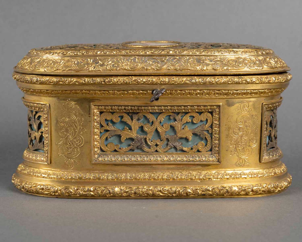 Coffret en bronze doré et émail, 19e siècle-photo-2