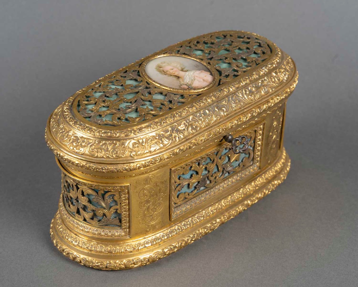 Coffret en bronze doré et émail, 19e siècle-photo-3