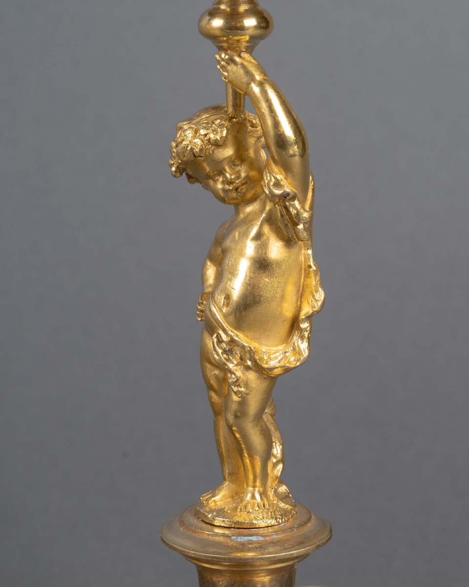 Pair Of Bronze Torches, 19th Century, Empire Style-photo-3