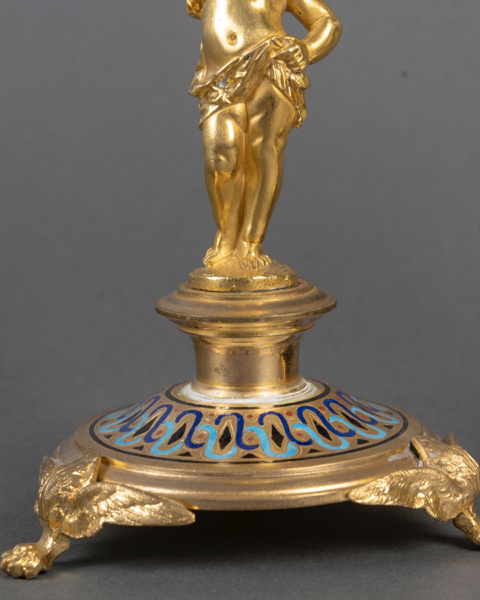 Pair Of Bronze Torches, 19th Century, Empire Style-photo-2