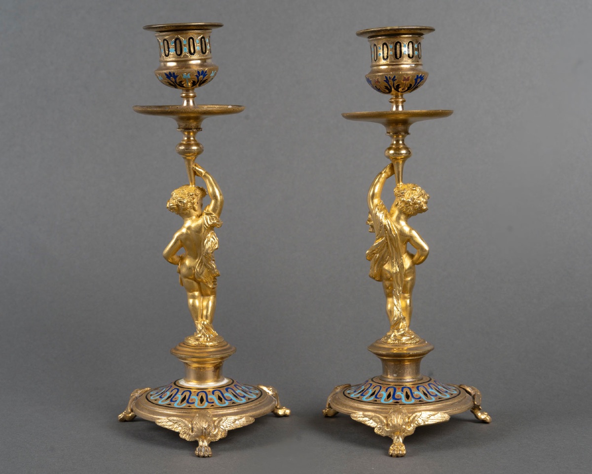 Pair Of Bronze Torches, 19th Century, Empire Style-photo-3