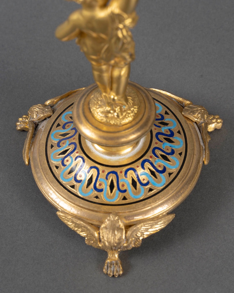 Pair Of Bronze Torches, 19th Century, Empire Style-photo-4