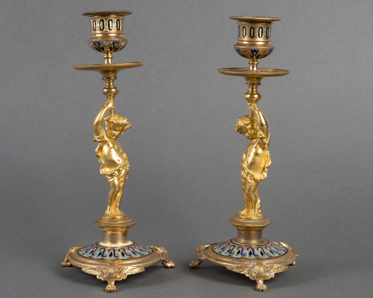 Pair Of Bronze Torches, 19th Century, Empire Style