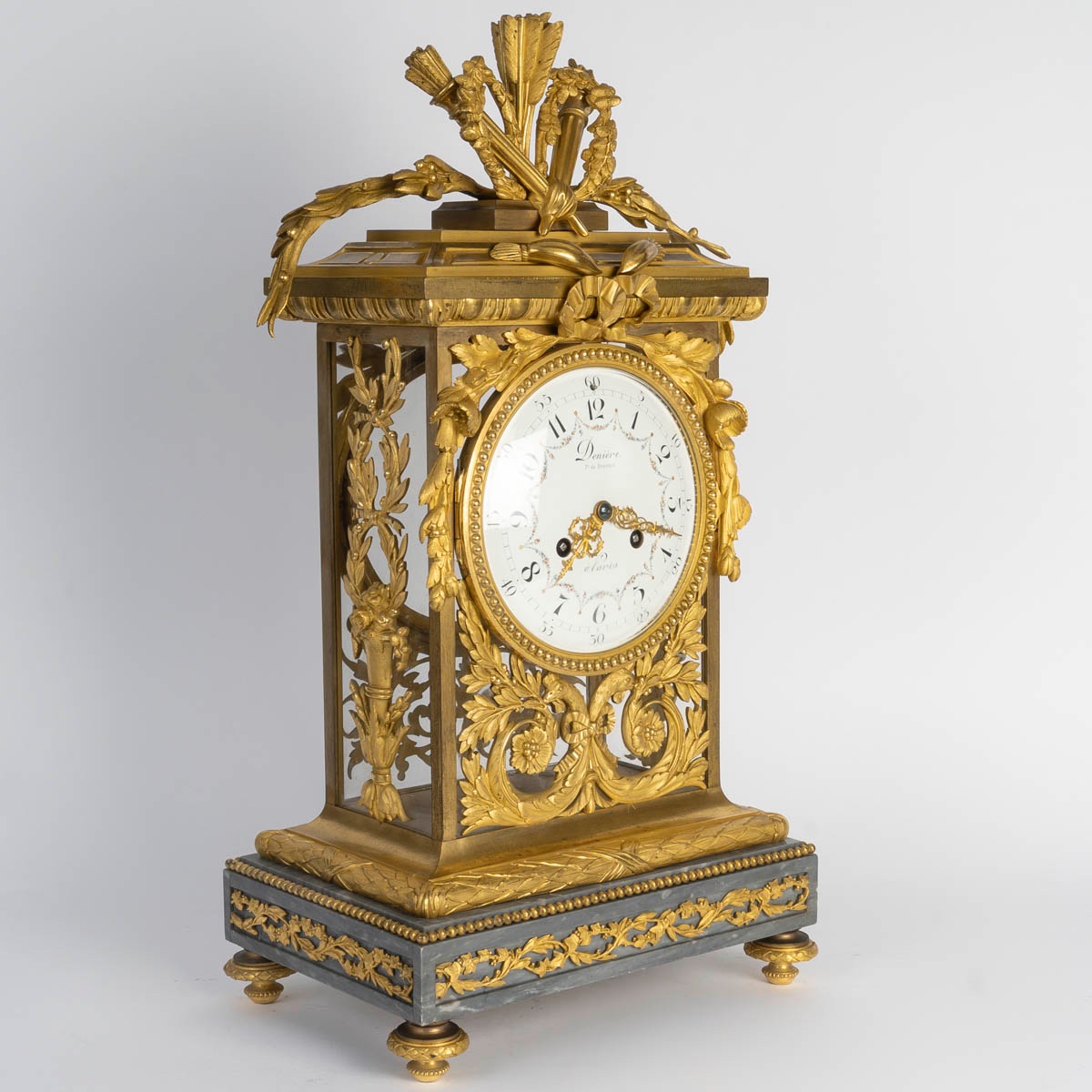 Pendule à cage en bronze, cadran signé Dernière Paris – 19e siècle-photo-1