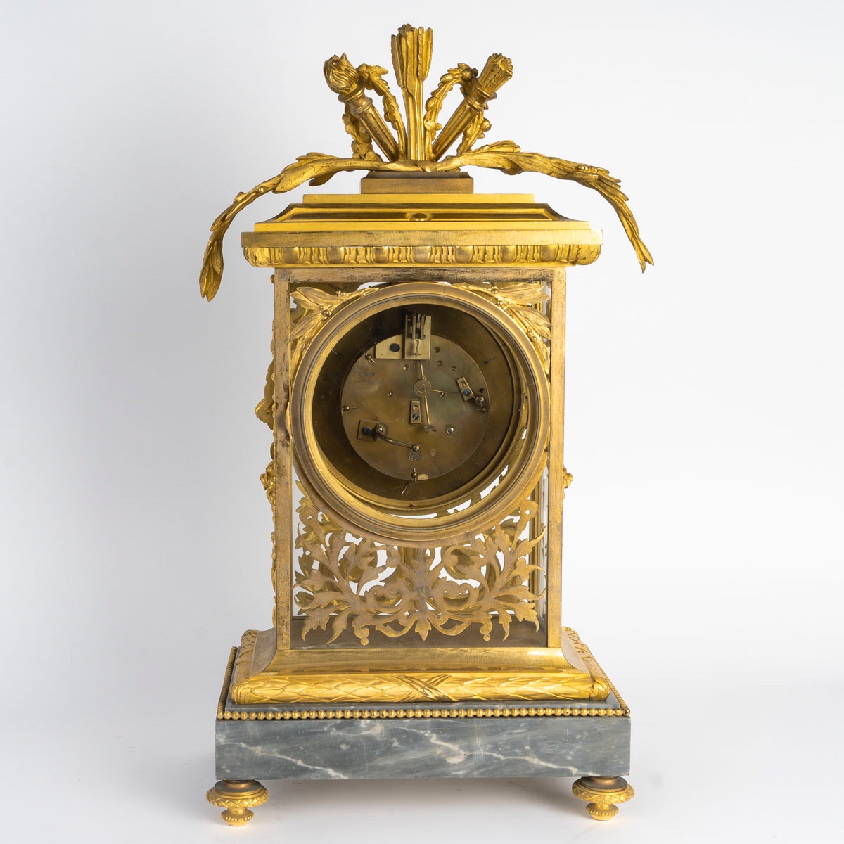 Pendule à cage en bronze, cadran signé Dernière Paris – 19e siècle-photo-3