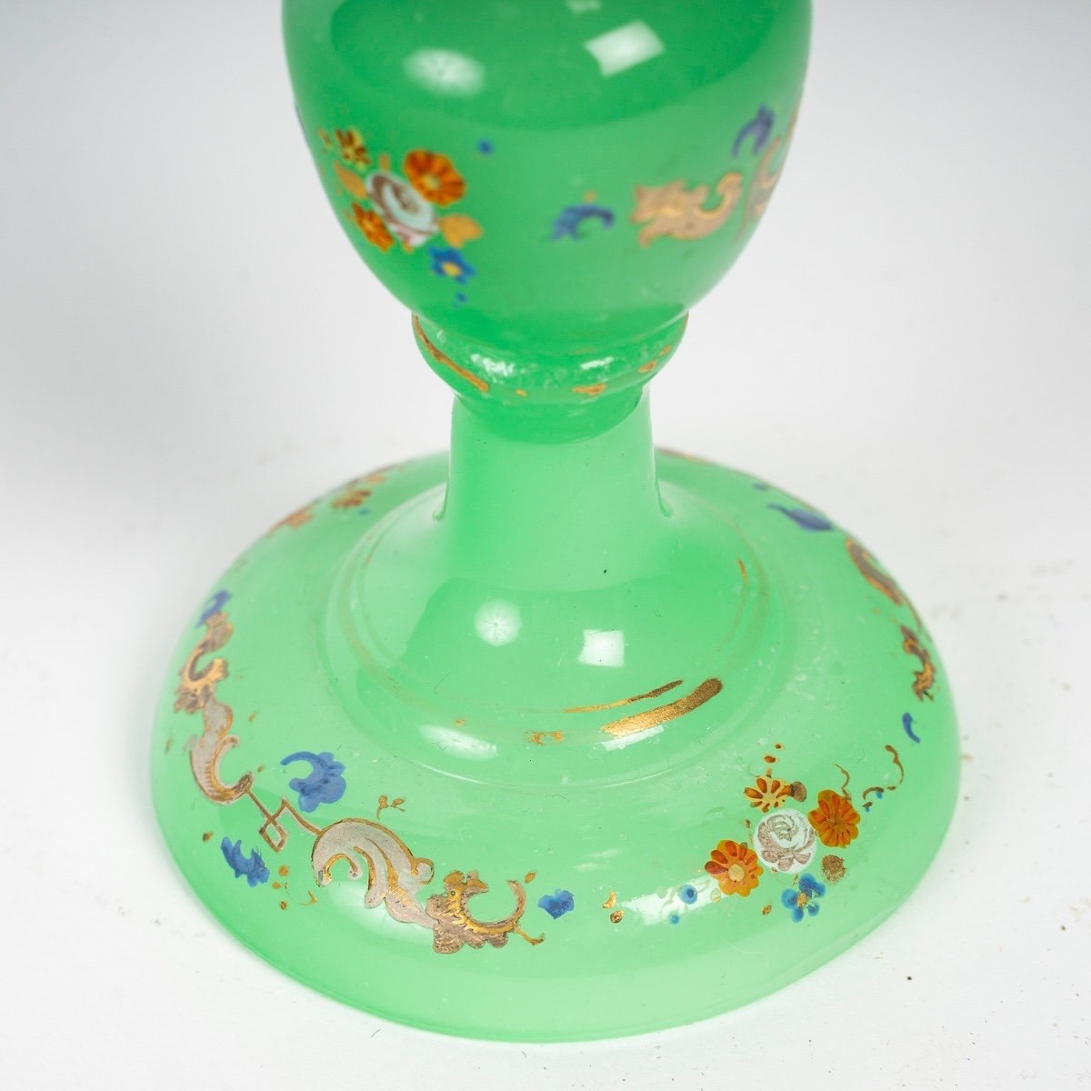Green Opaline Vase - 19th Century - Enamelled Decoration-photo-3
