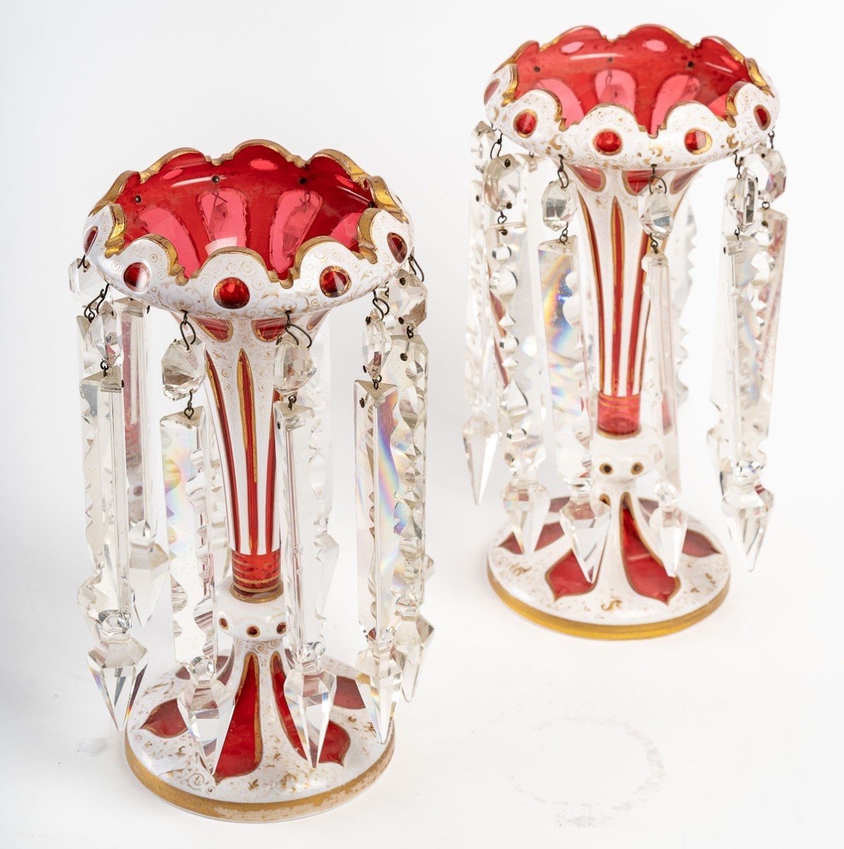 Pair Of Pineapple Holders - Bohemian Crystal, 19th Century-photo-1