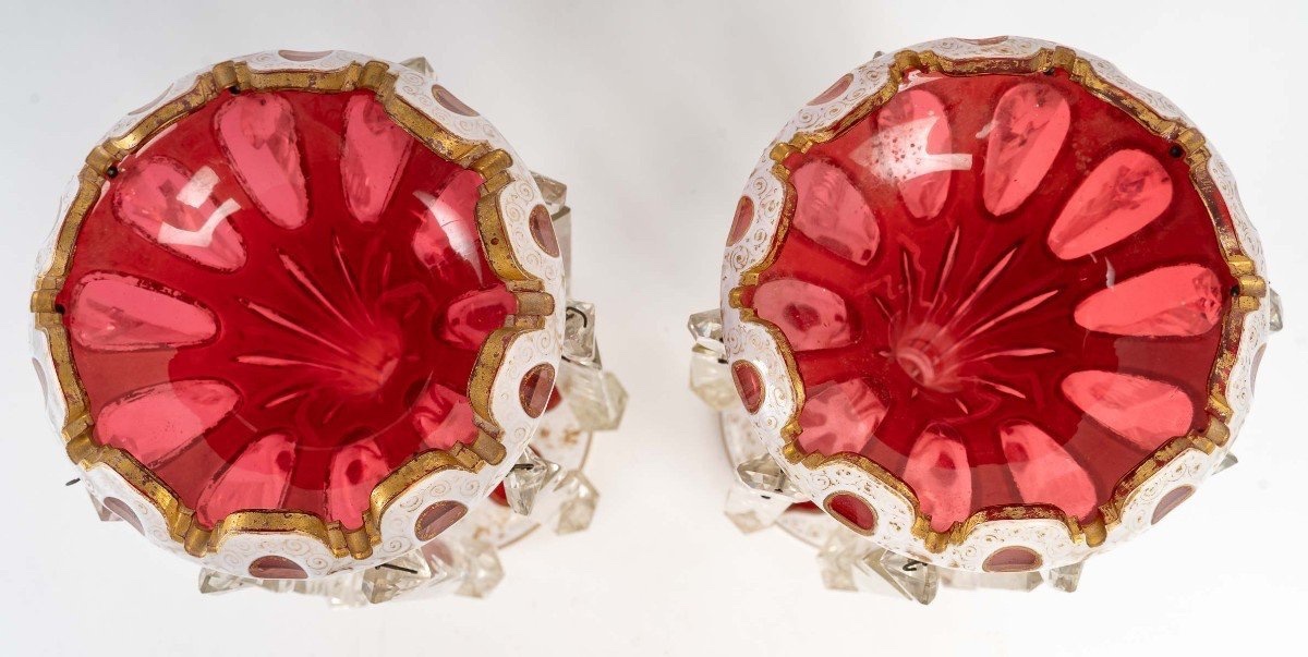 Pair Of Pineapple Holders - Bohemian Crystal, 19th Century-photo-3