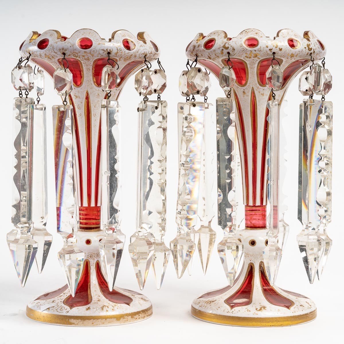 Pair Of Pineapple Holders - Bohemian Crystal, 19th Century