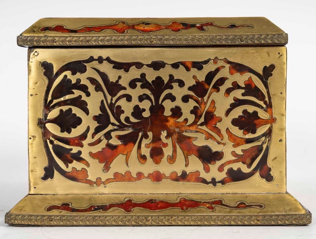 Tortoise Shell And Brass Marquetry Box - 19ᵉ Century-photo-1