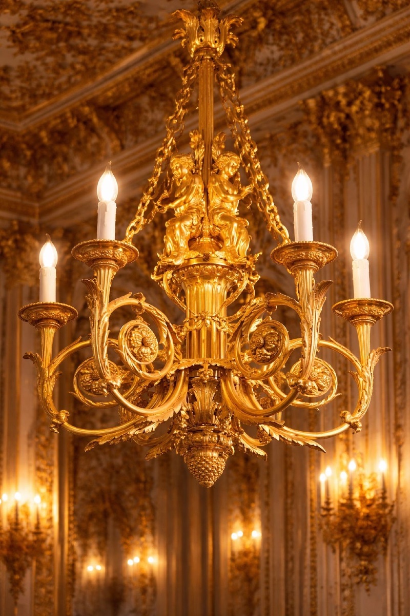 Lustre en bronze doré de style Louis XVI aux enfants musiciens