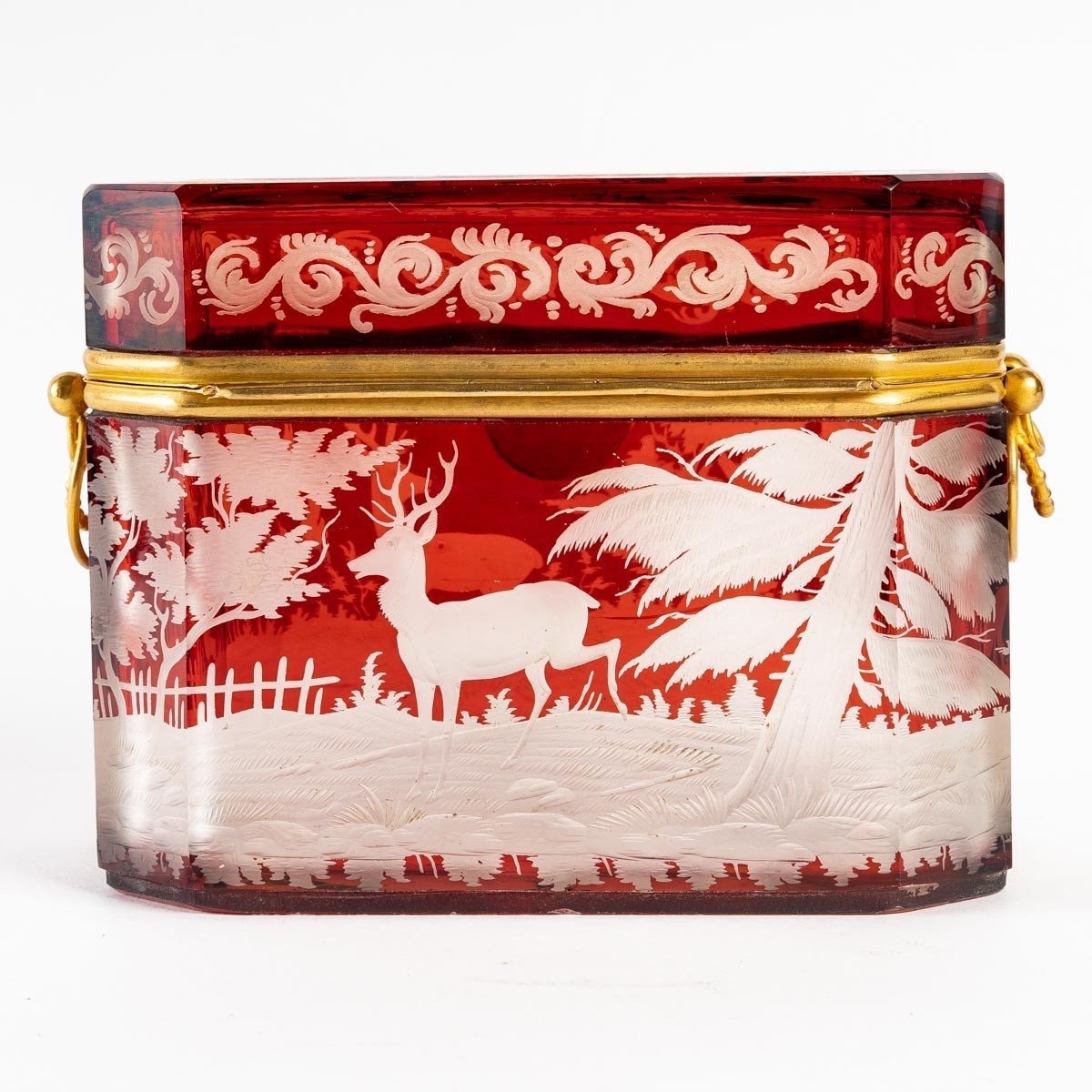 Bohemian Crystal Box With Hunting Scene Decoration, 19ᵉ Century-photo-3