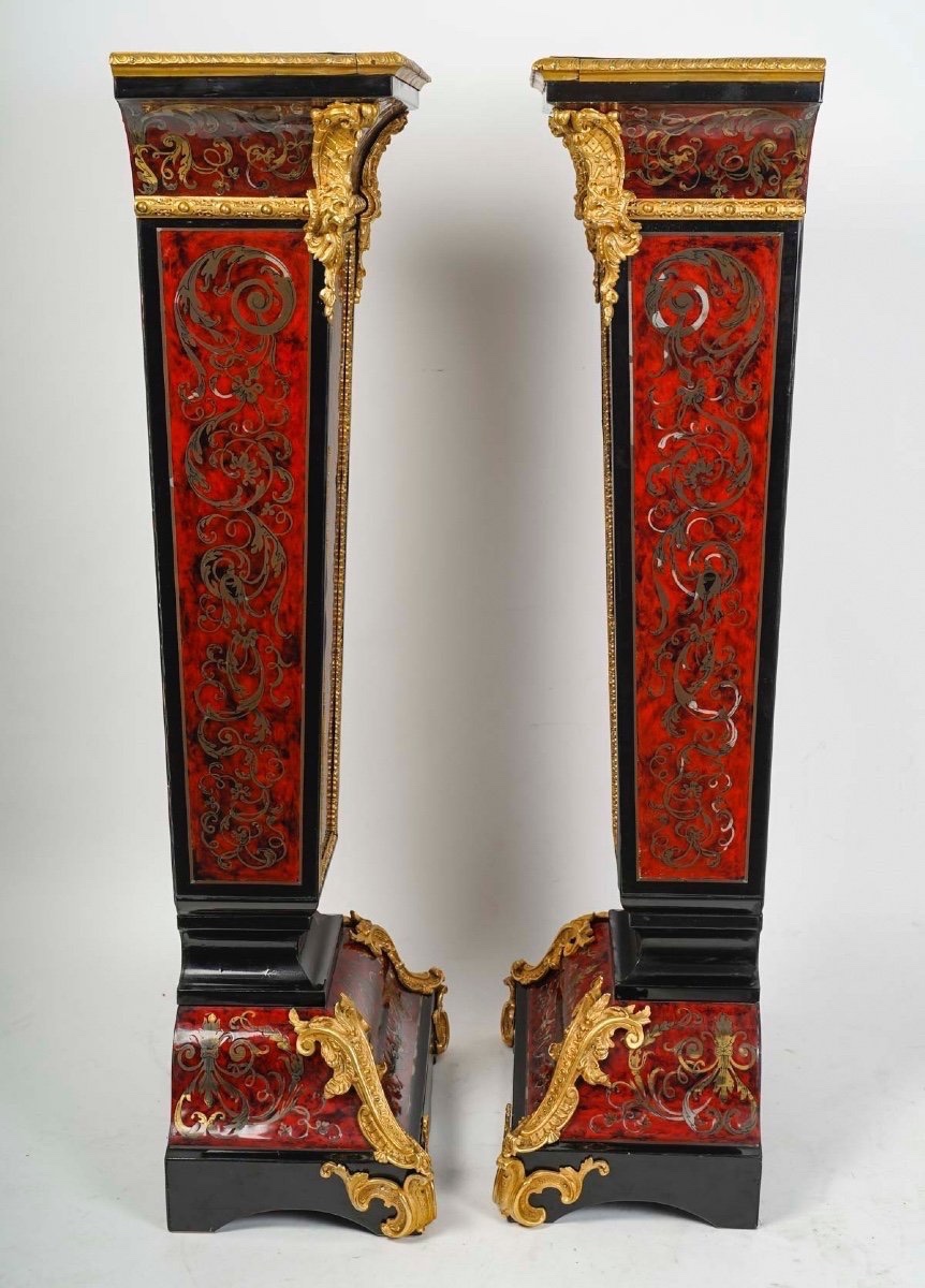 PAIRE DE COLONNES D’ÉPOQUE NAPOLÉON III - MARQUETERIE BOULLE – 19E SIÈCLE-photo-2