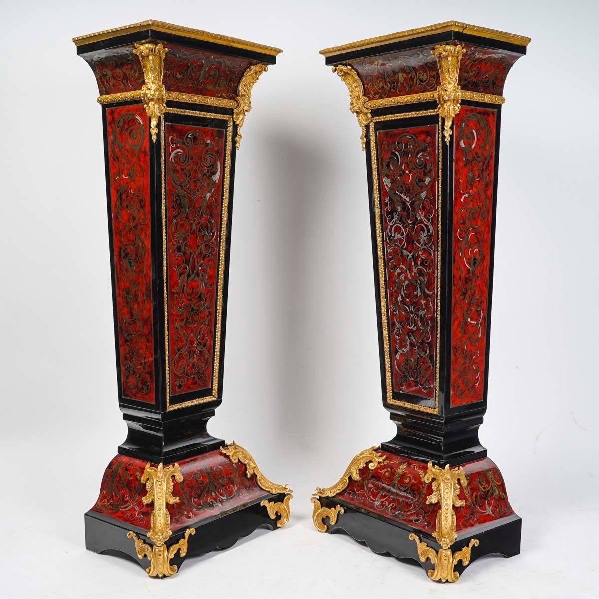 PAIRE DE COLONNES D’ÉPOQUE NAPOLÉON III - MARQUETERIE BOULLE – 19E SIÈCLE-photo-4